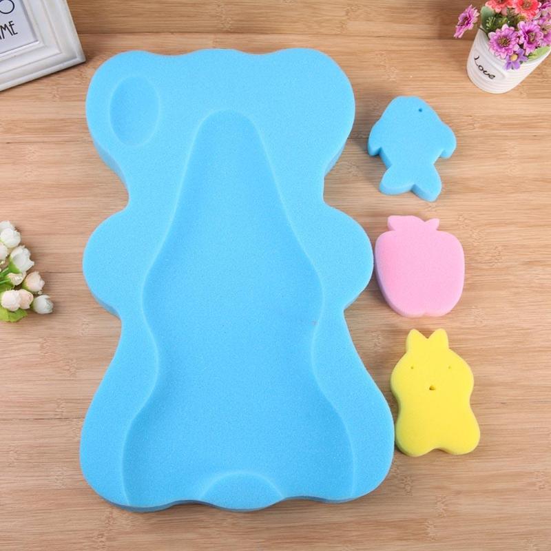 Baby Bath Holder Mesh Pocket Newborn Seat Bath Pad Soft Cushion Bed Infant Anti-slip Shower Sponge Cushion Anti-slip Bear Design